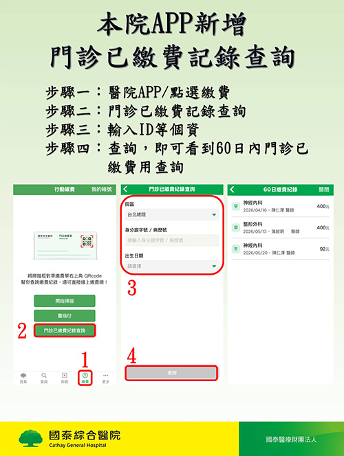 歡迎多加利用本院APP門診已繳費紀錄查詢